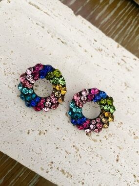 Private Label Multicolor Crystal Hoop Earrings - Pink, Blue, Green, Yellow